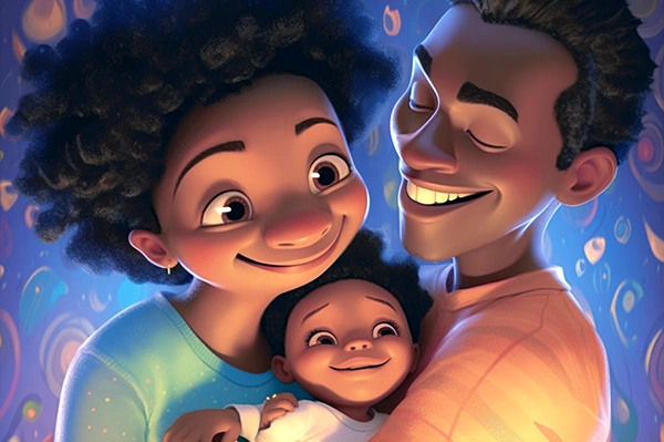 Ilustración de unos padres felices con su bebé